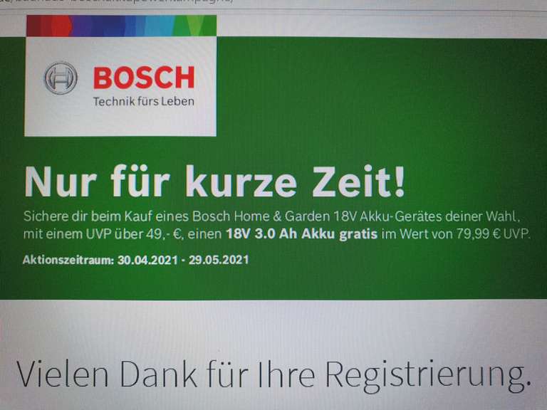 Bosch 18V 3.0 Ah Akku gratis (anstatt 79,99€ UVP)...