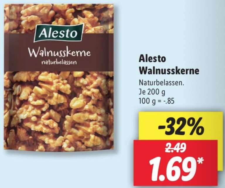 [Lidl/Bundesweit] Alesto Walnusskerne 200g für 1,69€ ab 10.05.2021