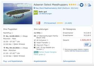 17 Tage Malediven All-Inklusive inkl. Flüge im Adaaran Select Meedhupparu 913€ p.P.