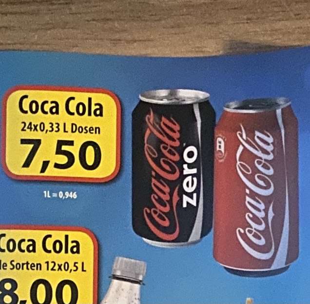 Carolin Getränke coca-Cola Dosen 24x0,33 (7,50€) Lokal Berlin