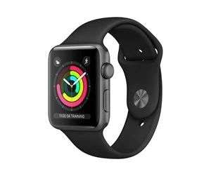 Apple Watch Series 3 (GPS) 42 mm, Space grau Aluminium, intelligente Uhr mit Sportband, Flouroelastomer, Handgelenkgröße: 140-210 mm,