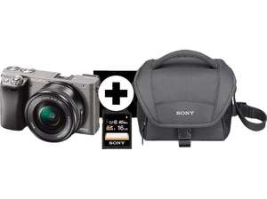 SONY Alpha 6000 KIT (ILCE-6000L) + Tasche + Speicherkarte Systemkamera mit Objektiv 16-50 mm f/5.6, 7,6 cm Display, WLAN