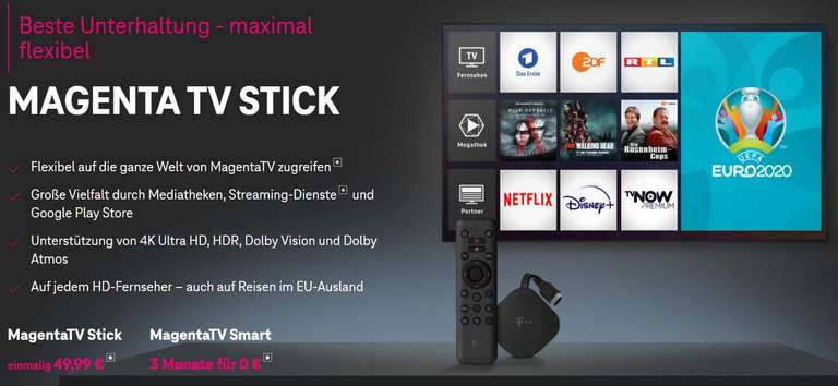 MagentaTV Stick mit 50€ Cashback für alle Telekom MagentaTV Neukunden [MagentaTV Stick eff. kostenlos]