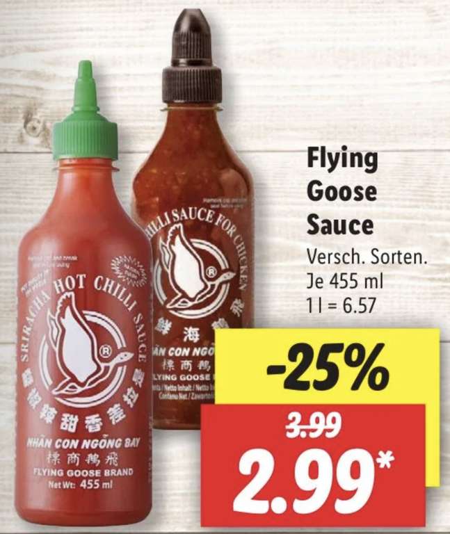 Lidl: Flying Goose Sriracha Asiatische Sauce versch. Sorten je 455ml für je 2,99€ - ab 17.06.