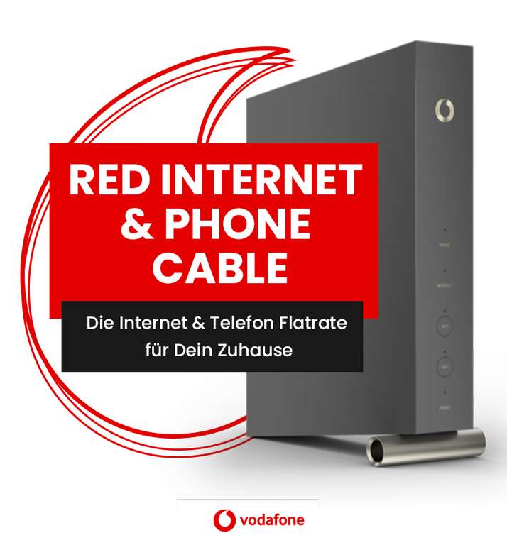 Vodafone Red Internet & Phone 1000 Cable (1000 Mbit/s) für eff. mtl. 28,95€ durch 225€ Cashback & 100€ Online-Vorteil