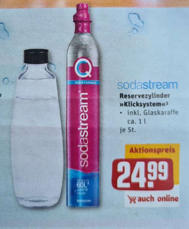 [Rewe] Sodastream Duo Reservezylinder (Quick Connect) + 1-Liter Glasflasche für 24,99€ (mit Payback 22,69€ mgl.)