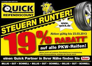 Quick Reifendiscount 19% auf alle PKW-Reifen