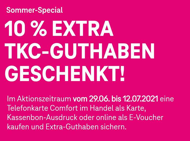 Telefonkarte Comfort (TKC) der Telekom mit 10% Extra Guthaben