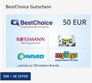 55€ BestChoice Gutschein für 50€ || Limit: 550€ pro Kauf || nur Mastercard, Visa, Vorkasse [Postbank, Wüstenrot, Gothaer, FYRST Kunden]