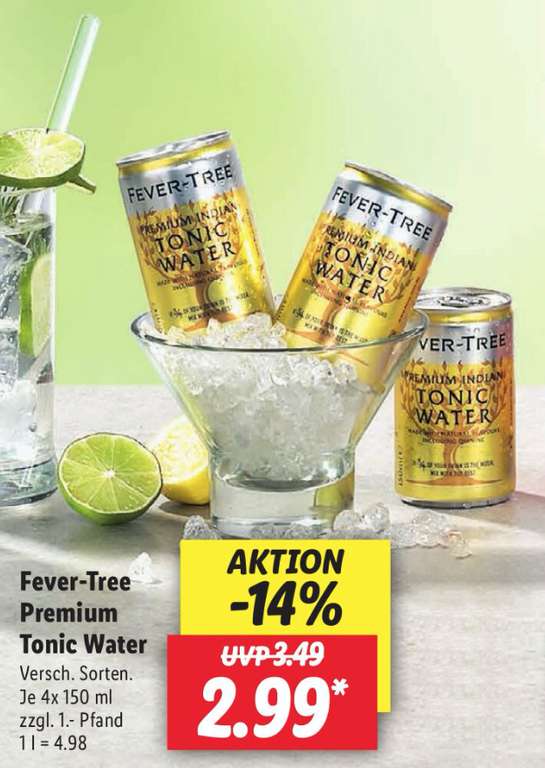 [LIDL] Fever-Tree Premium Tonic Water (4 x 0,15l, vers Sorten)