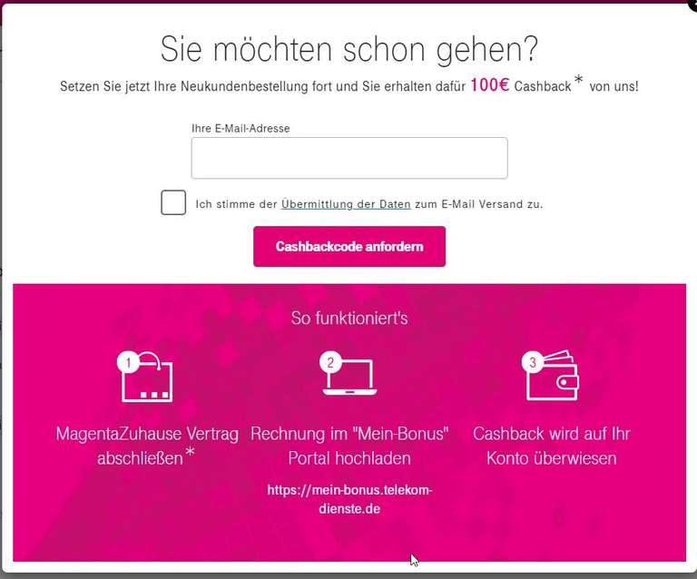 100 € Cashback bei Wechsel zur Telekom (evtl. personalisiert)