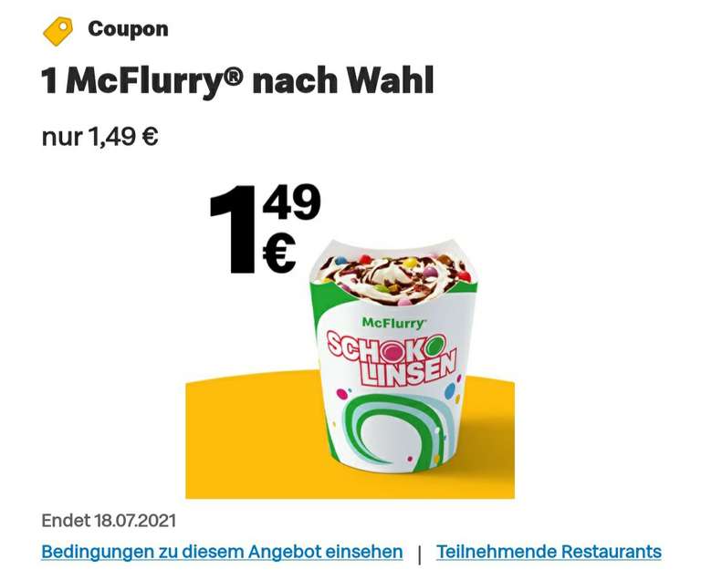 McDonald's App 1 McFlurry für 1,49€ | eventuell personalisiert