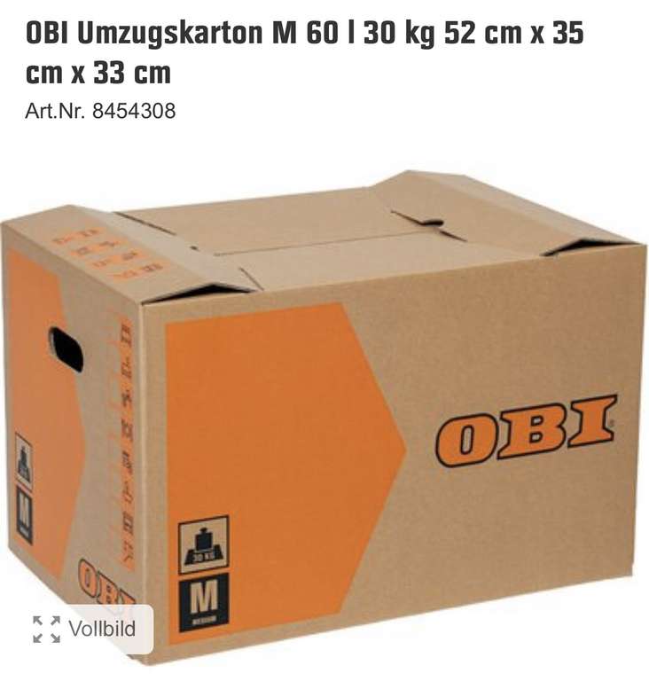 [OBI App] Umzugskartons der Größe M für 1€. Mindestmenge beträgt 20 Kartons.