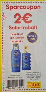 2 Euro Sofortrabatt beim Kauf von 1 Artikel Nivea Sun, 20% auf Schwarzkopf, Duschdas 3x250 ml für 1,79€ Netto MD
