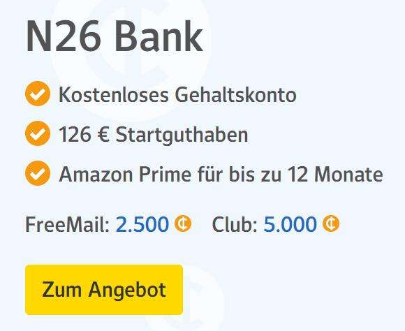Bis 176€ für kostenloses Gehaltskonto bei N26 über WEB.DE & GMX