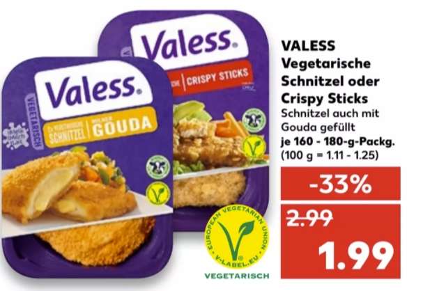 [Kaufland ab 05.08] Valess-Vegetarische Schnitzel oder Crispy Sticks für je 1,99€