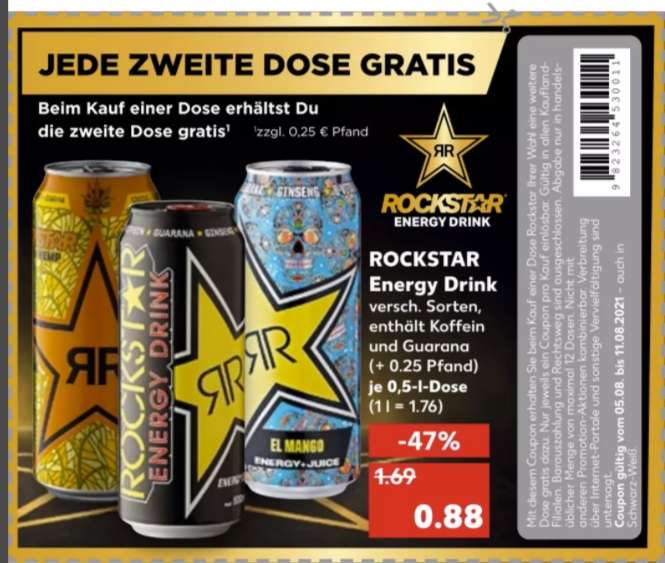 [Kaufland ab 05.08] 2 Dosen Rockstar Energy 0,5L kaufen