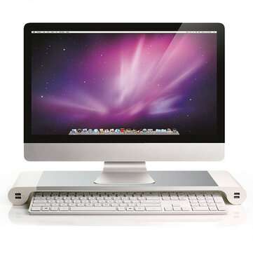 Aluminium Monitorständer mit 4x USB-Ladeanschlüssen insbes. für iMac, max 15kg. belastbar, 55x16,8x5cm