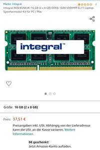 16GIB RAM Kit DDR3 SO-Dimm Integral