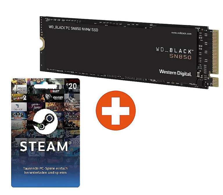 Western Digital WD Black SN850 High-Performance NVMe M.2 SSD 1TB + 20€ Steam Guthaben für 154,90€