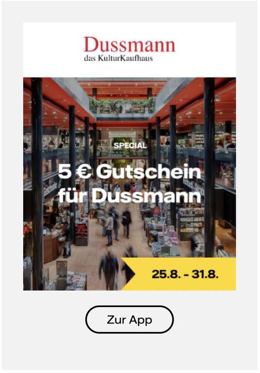 [Vattenfall myHighlights] 5€ Gutschein Dussmann von 25.08. bis 06.09.21