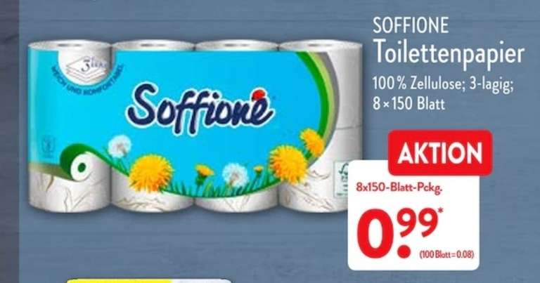 (Aldi Nord) Soffione Toilettenpapier 3 Lagig a 150 Blatt für 0,99 Cent
