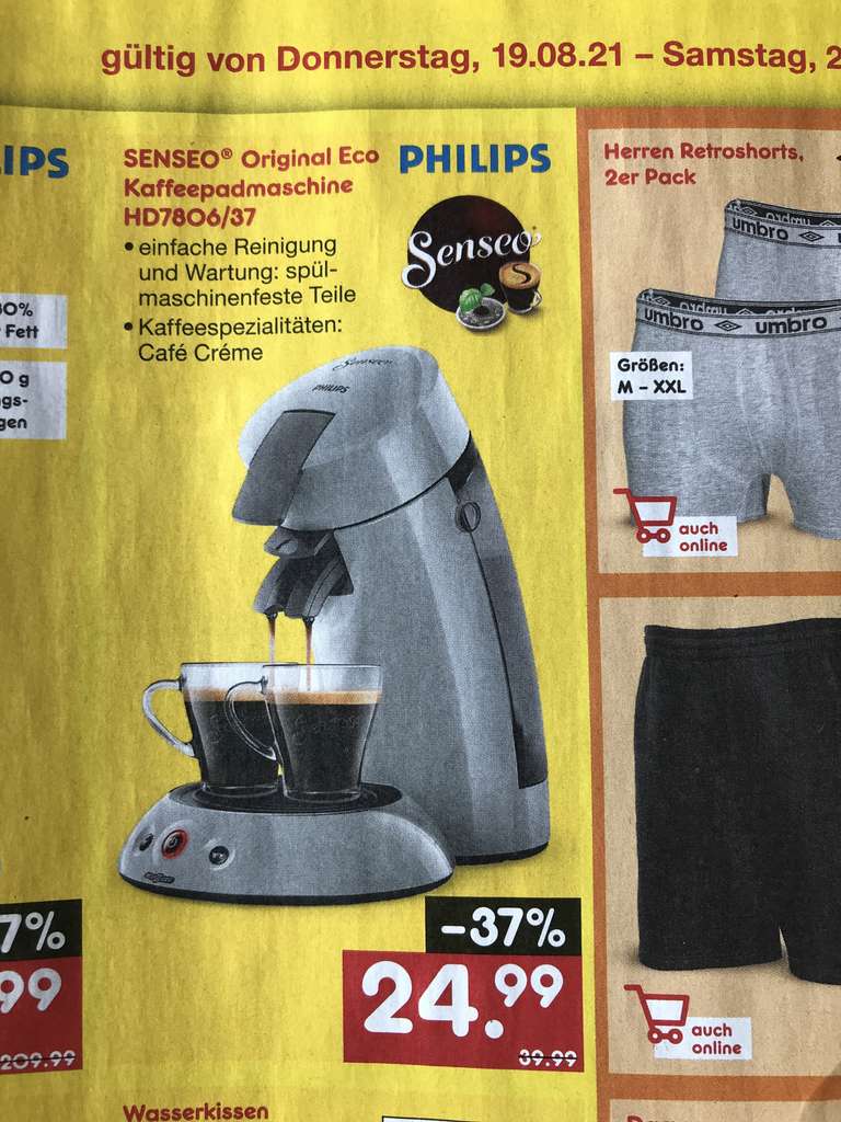 [Netto ab 19.08] Philips Senseo Original Eco Kaffeepadmaschine HD7806/37