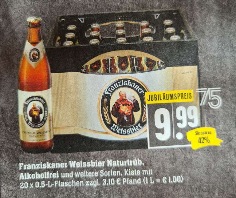 Marktkauf bzw. Edeka - 20 x 0,5 Liter Franziskaner Weissbier alkoholfrei, naturtrüb + weitere Sorten + Gratisartikel (Genuss+ App)