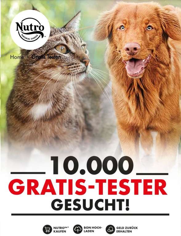 Nutro Trockenfutter Hunde/Katzen gratis testen