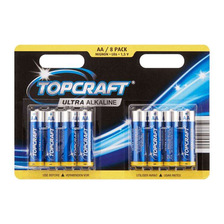 Aldi Nord: 8x Batterien AAA oder AA von Topcraft Alkaline , Stückpreis rund 15Cent , Eigenmarke Aldi , ab Montag 30.8.21
