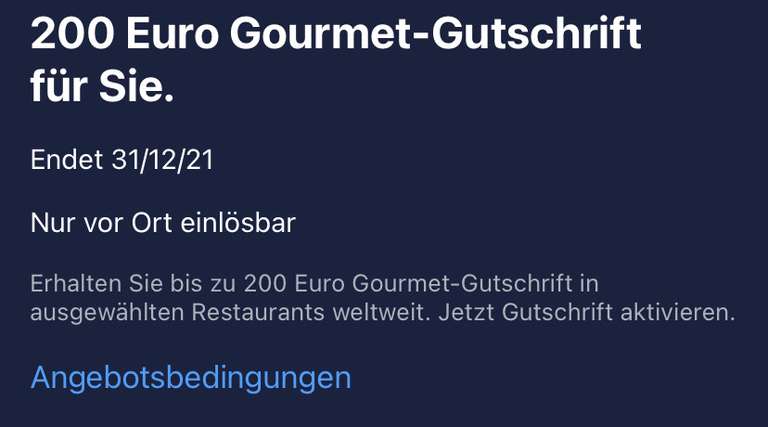 [AMEX Platinum] 200€ Guthaben in ausgewählten Gourmet-Restaurants