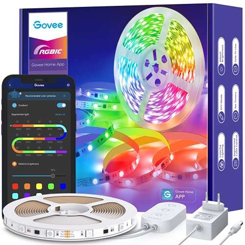 Govee RGBIC LED Strip Light 5m (18W, 30 LEDs/m, 15 Segmente individuell steuerbar, Bluetooth, App, inkl. Netzteil)