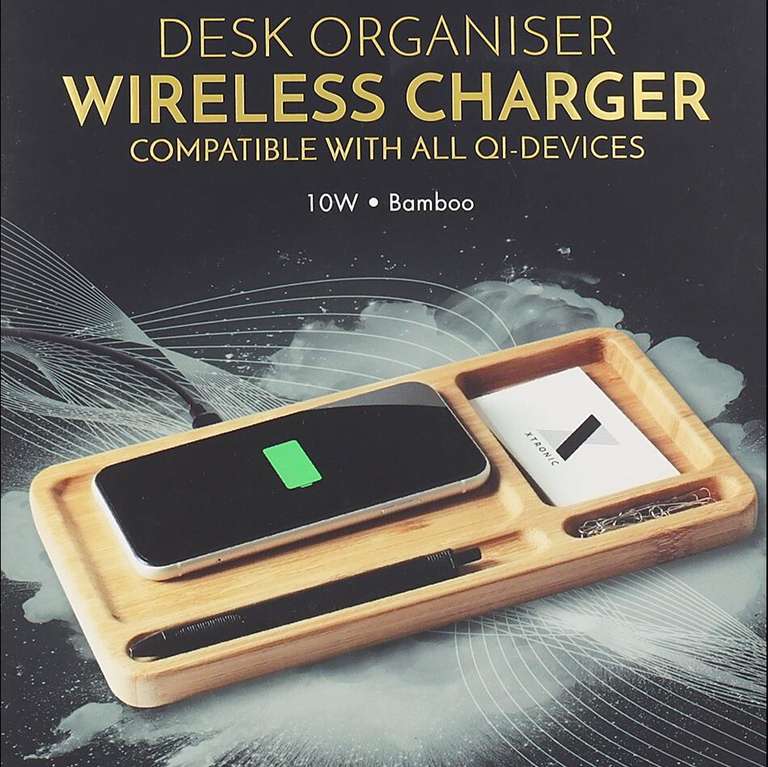 XTRONIC Desk-Organizer aus Bambus mit Qi-Ladefunktion (Wireless Charger)