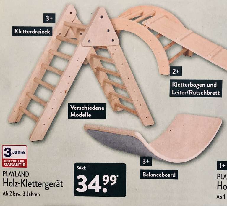 Kletterbogen & Leiter/Rutschbrett, Kletterdreieck, Balanceboard für jeweils 35€ ALDI Nord