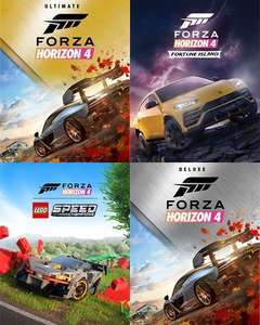 Forza Horizon 4 Sammeldeal · z. B. Ultimate für 27,78€ · Deluxe Add-Ons Fortune Island Lego Hot Wheels Car Pass · Xbox & PC · MS Store ISL