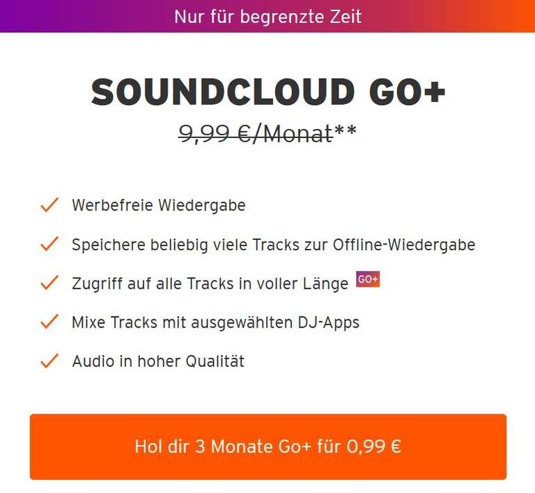 SoundCloud Go+ 3 Monate für 0,99€