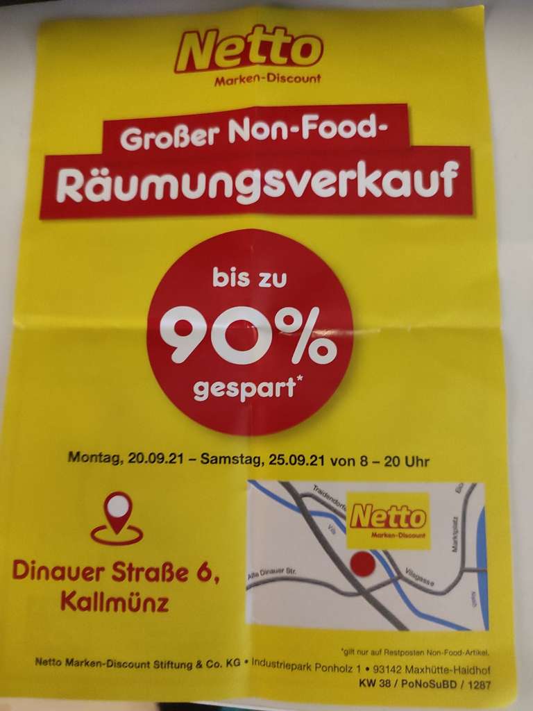 Netto Kallmünz (Raum Regensburg) großer Non-Food Sonderverkauf ua. Kärcher Nass/Trockensauger WD 2.200