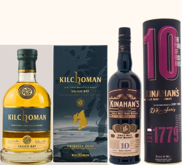 Whisky-Übersicht #108: z.B. Kilchoman Saligo Bay Islay Single Malt für 48,94€, Kinahan's 10 Jahre Irish Whiskey für 48,45€ inkl. Versand