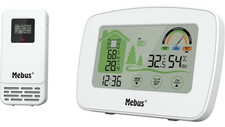 Mebus Funk-Wetterstation (11037 / 11038) mit Außensensor, Farbdispay und Touch-Funktion