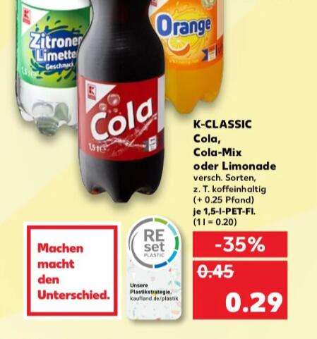 Kaufland 1,5l K-CLASSIC Softdrinks Cola/Cola-Mix/Limonade (19⅓ Cent/Liter)