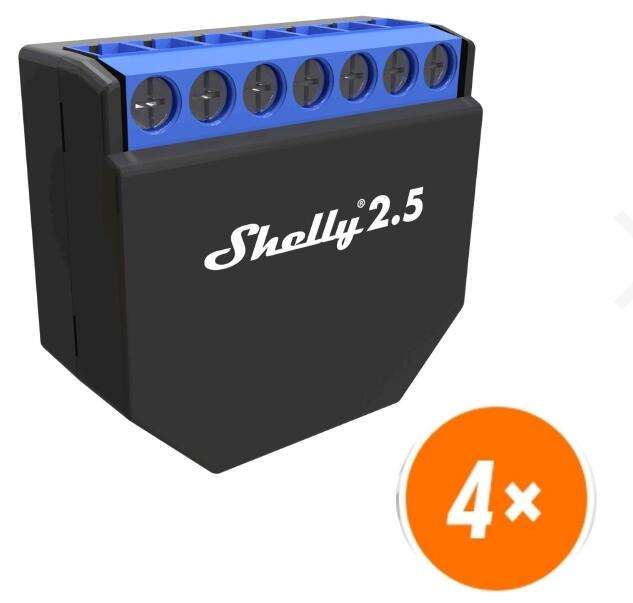 Shelly 2.5 WiFi-Switch mit Messfunktion im 4er-Set (Schaltaktor | 15,87€ je Stück)