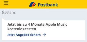 Apple Music 4 Monate Neukunde / 1 Monat Bestandskunde kostenlos Postbank / Freebies