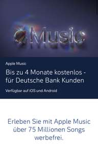 Apple Music 4 Monate oder 1 Monat kostenlos/ Deutsche Bank/ Freebies