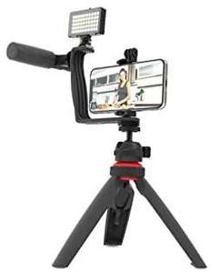 DigiPower Vlogging Set "Superstar" mit LED-Videoleuchte + Mikrofon + Handy Halterung + Winkelhalterung mit zwei Blitzschuhadaptern