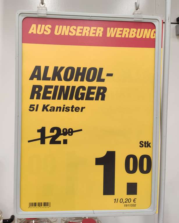 [Lokal] Toom Baumarkt Meiningen, 5 Liter Klax Alkoholreiniger für 1€