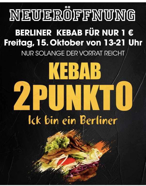 (Lokal Dortmund) Döner Kebap für 1€, Neueröffnungsangebot