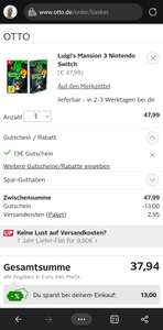 13€ Otto Gutschein auf Alles - So z. B. Luigi's Mansion 3 inkl. Steelbook für Nintendo Switch (personalisiert)