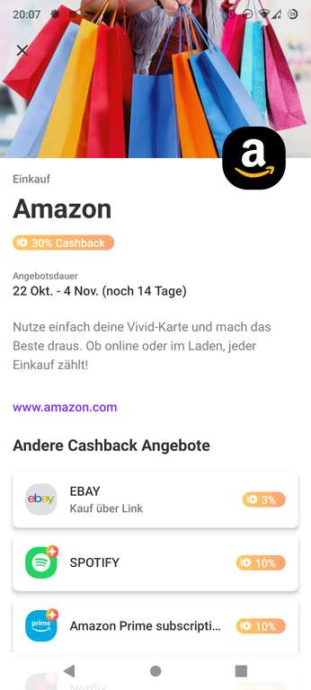[Vivid Money Bank] 30% Cashback auf Amazon Bestellungen (personalisiert) (bis zu 100€ Cashback Okt. und ggf 100€ Nov.)