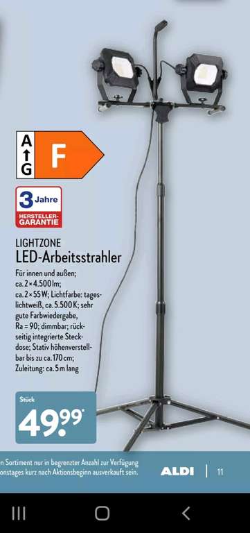 [Aldi Nord] LIGHTZONE 2x50 W LED Arbeitsstrahler, Baustrahler auf Stativ