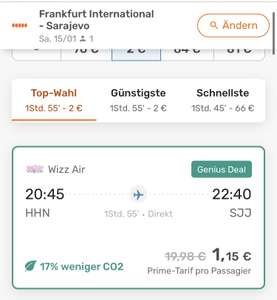 [Opodo prime] Flug von Frankfurt Hahn nach Sarajevo im januar ab 1.15€